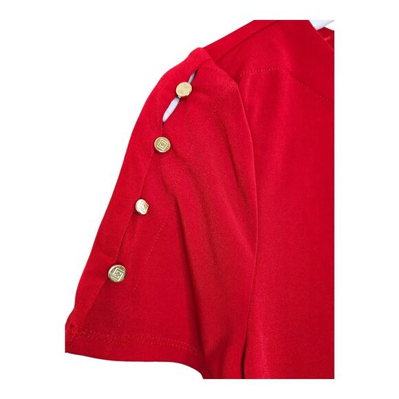 NEW Liz Claiborne Women's Round Neck Red Blouse w/Split Button Sleeve (Size: XS) - Picture 3 of 4